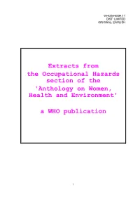 Occupational Hazards Section of the 'Anthology on Women, Health and Environment'