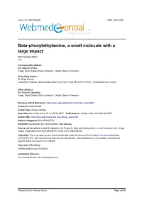 Beta-Phenylethylamine, a Small Molecule with a Large Impact