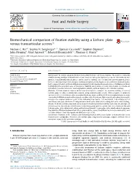 Biomechanical Comparison of Fixation Stability Using a Lisfranc Plate