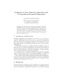Evaluation of Text Clustering Algorithms with N-Gram-Based Document Fingerprints