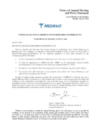 Notice of Annual Meeting and Proxy Statement Annual Meeting of Stockholders Monday, June 15, 2020
