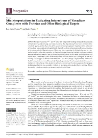 Misinterpretations in Evaluating Interactions of Vanadium Complexes with Proteins and Other Biological Targets
