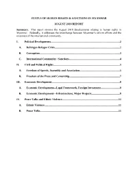 Myanmar Update August 2018 Report