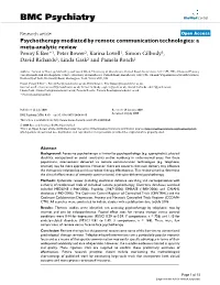 Psychotherapy Mediated by Remote Communication Technologies: A