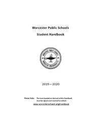 Worcester Public Schools Student Handbook 2019—2020
