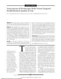 Associations of Presbyopia with Vision-Targeted Health-Related Quality of Life