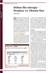 Online File Storage − Dropbox Vs. Ubuntu One Radu Cotescu