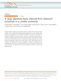 A Large Planetary Body Inferred from Diamond Inclusions in a Ureilite Meteorite