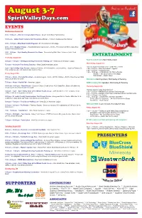 August 3-7 Find Us on Facebook! Spiritvalleydays.Com EVENTS