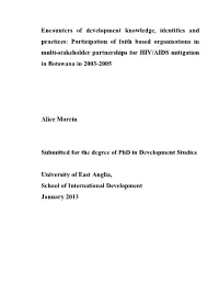 Participation of Faith Based Organisations in Multi-Stakeholder Partnerships for HIV/AIDS Mitigation in Botswana in 2003-2005