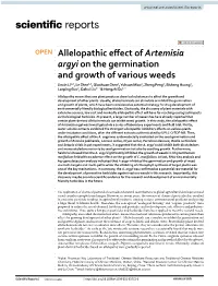 Allelopathic Effect of Artemisia Argyi on the Germination and Growth Of