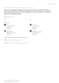 Distinguishing Adaptive Versus Maladaptive Social Support in Computer- Mediated Communication