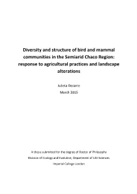 Diversity and Structure of Bird and Mammal Communities in the Semiarid Chaco Region: Response to Agricultural Practices and Landscape Alterations