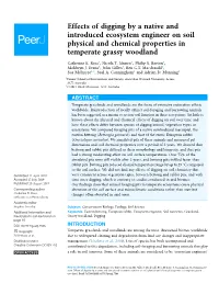 Effects of Digging by a Native and Introduced Ecosystem Engineer on Soil Physical and Chemical Properties in Temperate Grassy Woodland