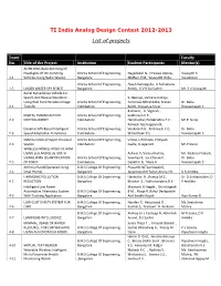 TI India Analog Design Contest 2012-2013 List of Projects