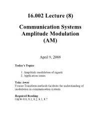 Communication Systems Amplitude Modulation (AM)