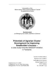Potentials of Agrarian Cluster Development for Improving Smallholder’S Income – a Case Study from the SAGCOT Initiative in Tanzania