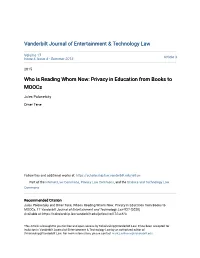 Privacy in Education from Books to Moocs