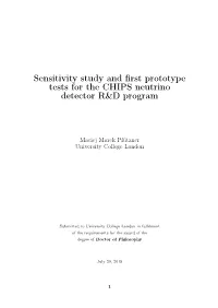 Sensitivity Study and First Prototype Tests for the CHIPS Neutrino
