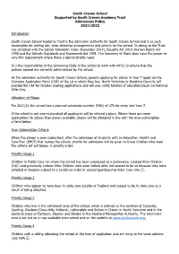 South Craven School Supported by South Craven Academy Trust Admissions Policy 2021/2022 Introduction South Craven School Academy