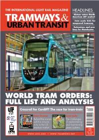 World Tram Orders: Full List and Analysis Crossrail for Cardiff? the Case for Tram-Train