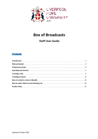 Box of Broadcasts Staff User Guide