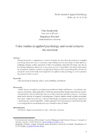 Color Studies in Applied Psychology and Social Sciences: an Overview