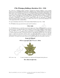 27Th (Winnipeg Bulldogs) Battalion 1914 - 1918