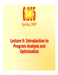 6.035 Lecture 9, Introduction to Program Analysis and Optimization