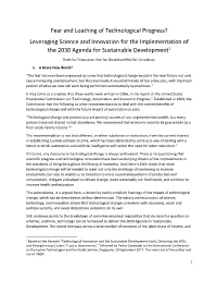 Fear and Loathing of Technological Progress? Leveraging Science and Innovation for the Implementation of the 2030 Agenda for Sustainable Development1