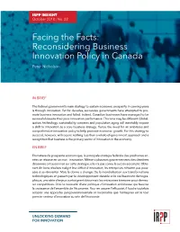 Facing the Facts: Reconsidering Business Innovation Policy in Canada Peter Nicholson