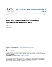 Macro, Meso, and Micro Research on Genocide: Gains, Shortcomings, and Future Areas of Inquiry