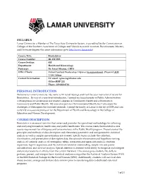 Syllabus Personal Introduction