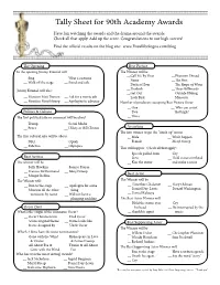 Tally Sheet for 90Th Academy Awards