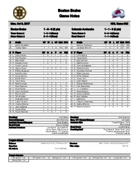 Boston Bruins Game Notes