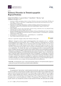 Intrinsic Disorder in Tetratricopeptide Repeat Proteins