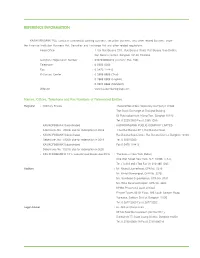 Names, Offices, Telephone and Fax Numbers of Referenced Entities