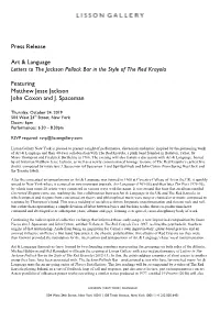 Press Release Art & Language Letters to the Jackson Pollock Bar in The