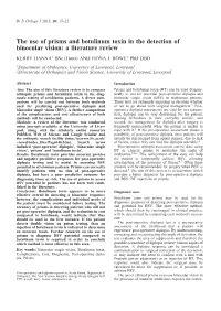 The Use of Prisms and Botulinum Toxin in the Detection of Binocular Vision: a Literature Review