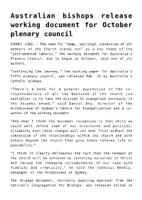 Australian Bishops Release Working Document for October Plenary Council
