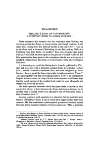 Fielding's Essay on Conversation: a Courtesy Guide to Joseph Andrews ?
