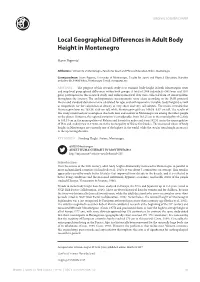 Local Geographical Differences in Adult Body Height in Montenegro