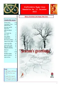 Staffordshire Rugby Union Newsletter No. 13 December 2012