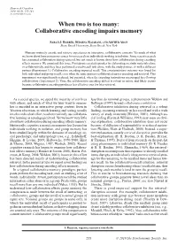 When Two Is Too Many: Collaborative Encoding Impairs Memory
