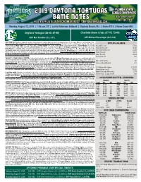 2019 Daytona Tortugas Game Notes
