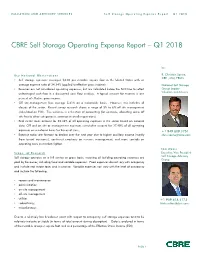 CBRE Self Storage Operating Expense Report – Q1 2018