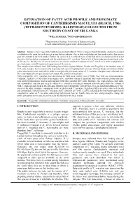 Estimation of Fatty Acid Profile and Proximate