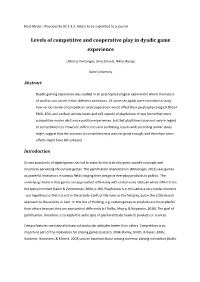 Levels of Competitive and Cooperative Play in Dyadic Game Experience