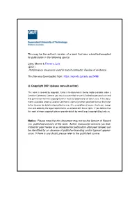 Performance Measures Used in Transit Contracts: Review of Evidence
