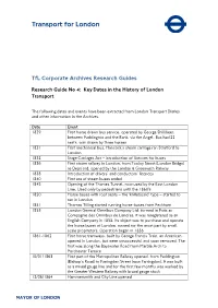 Research Guide No 4: Key Dates in the History of London Transport